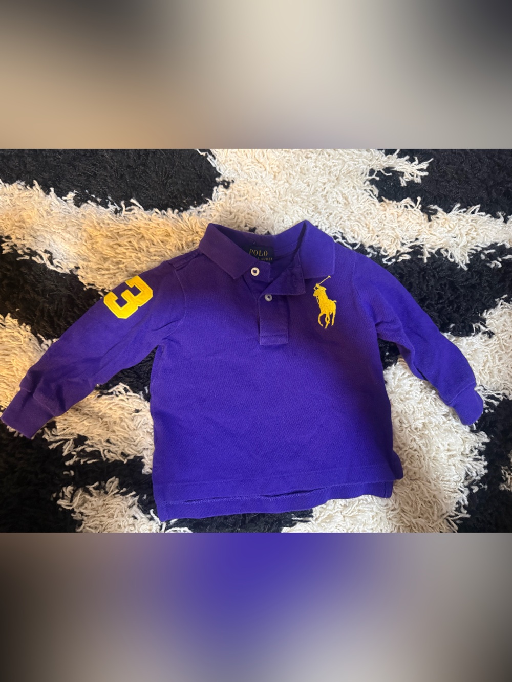Polo by Ralph Lauren Purple Long Sleeve Polo with Yellow Pony & Sleeve Number